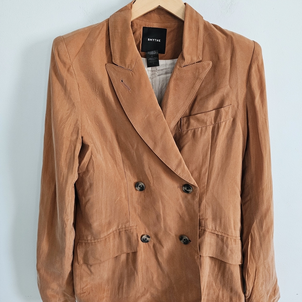 Smythe Women's Quiet‎ Luxury Cinnamon Brown Double-Breasted Blazer Size 2